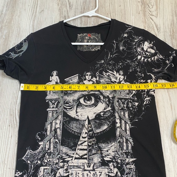Kings Jeans Tshirt Size M Black White Silver Graphic Y2K Punk Grunge Pop Biker - Picture 6 of 11